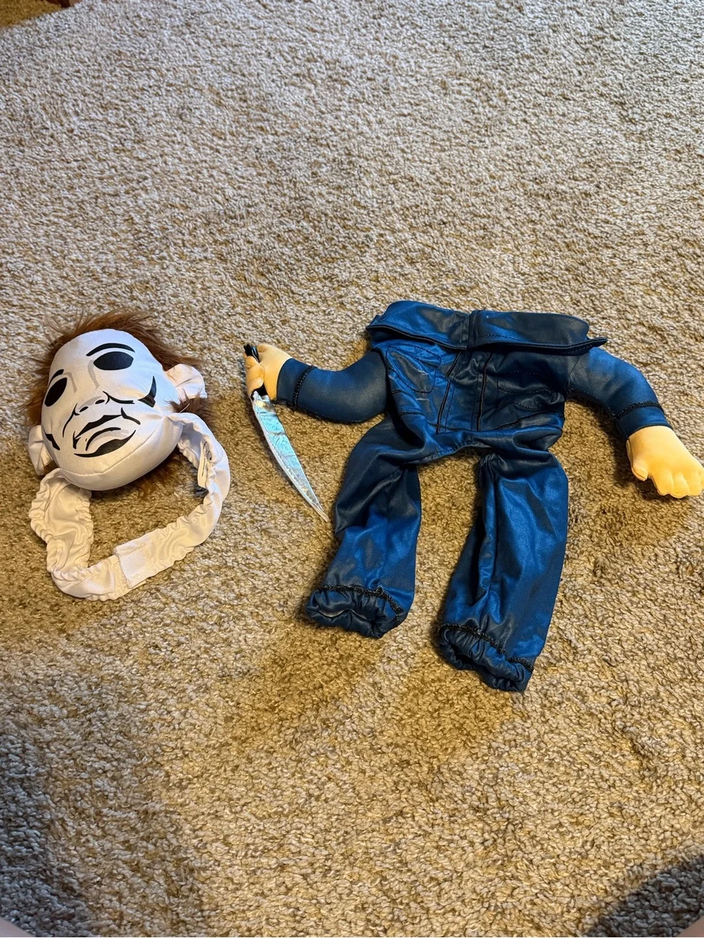 Dog Halloween Michael Myers Costume Set - Blue Coveralls & Mask